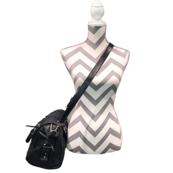 Badgley Mischka Cherise Black Leather Convertible Satchel - Picture 3 of 16